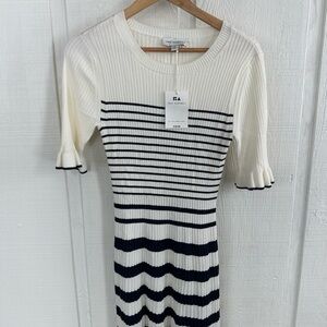 Free Assembly NWT Striped Ribbed Knit Dress - Cream and Dark Navy
